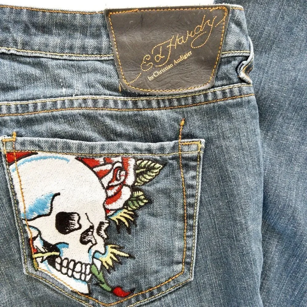 Ed Hardy By Christian Audigier Womens Size 31‎ Jeans Straight Leg Denim